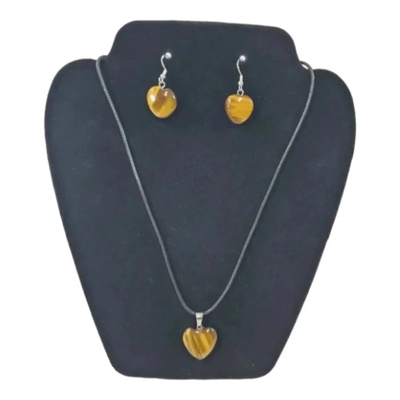 Tigers Eye Heart Earring and Necklace Set - Picture 8 of 8